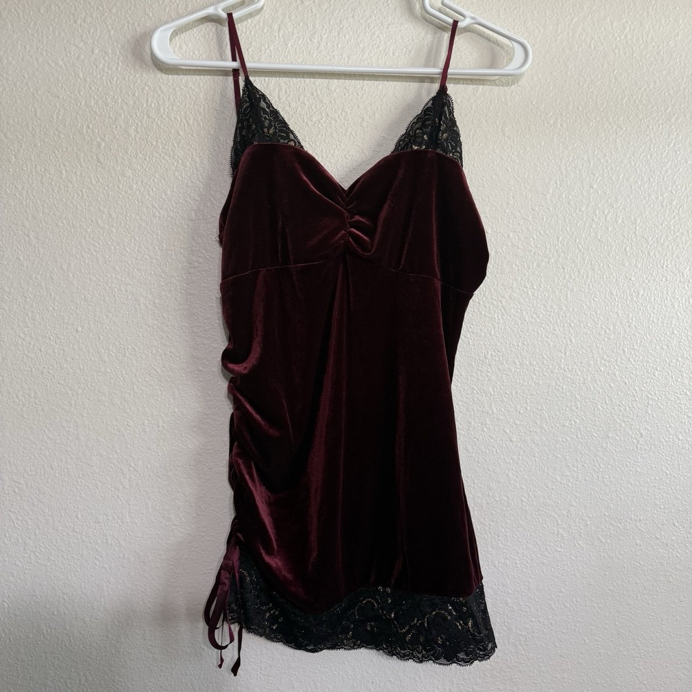 Charlotte Russe Velvet 90s Y2K Babydoll Tank Top Strappy Side Tie Large Fairy